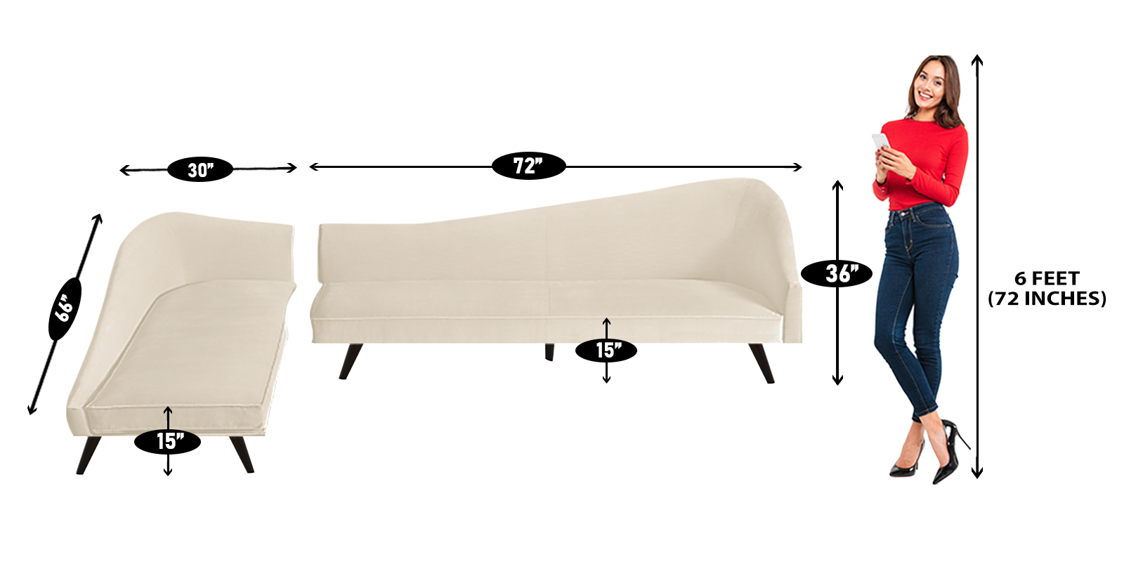 Vivacious Sofa with Lounger in Light Beige Colour