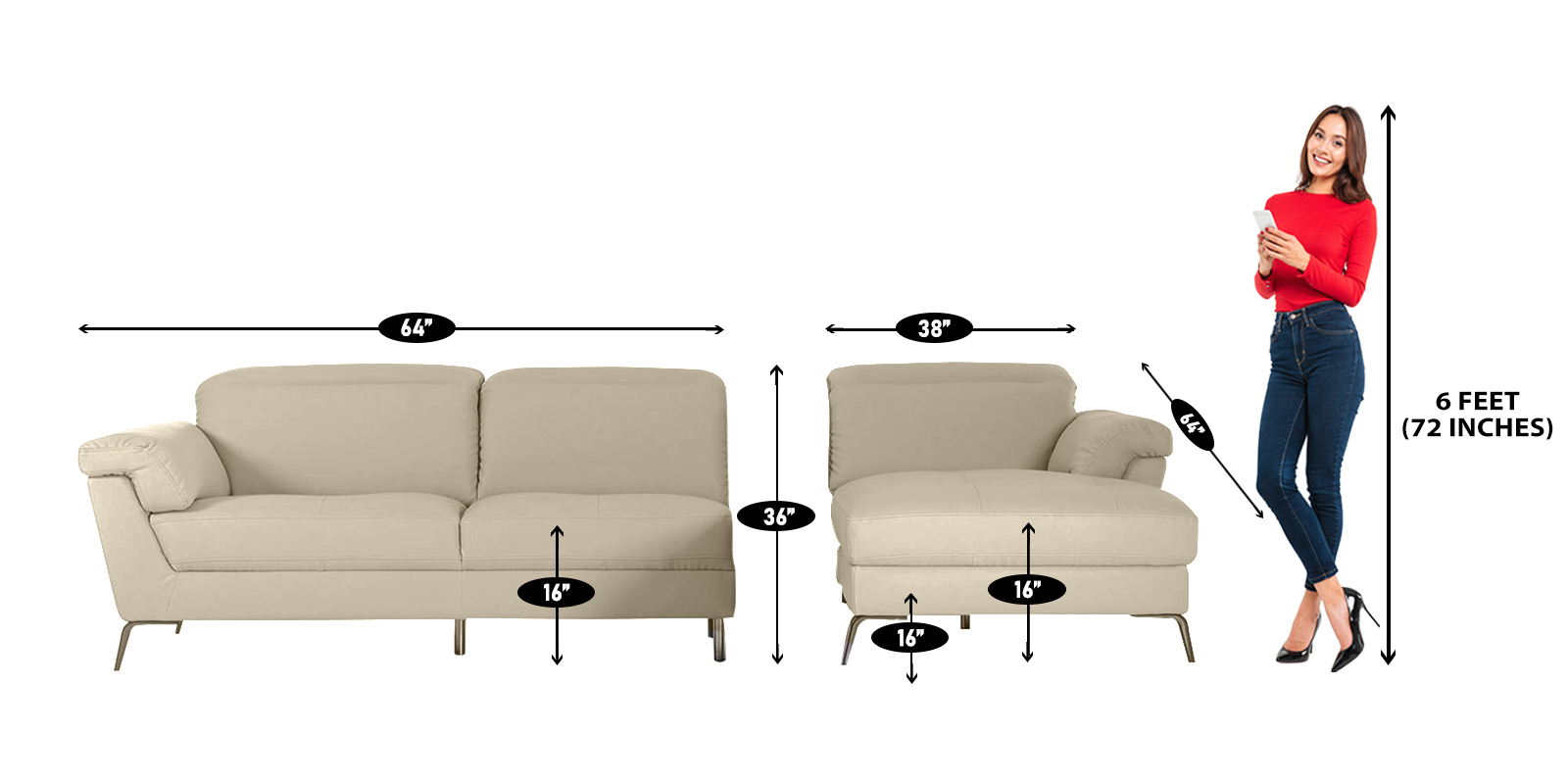 Honora LHS Sofa with Lounger in Light Cream Colour