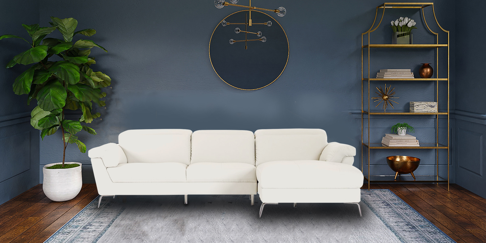 Honora LHS Sofa with Lounger in White Colour