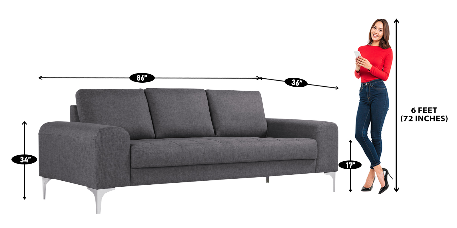 Stunning Fabric 3 Seater Sofa In Grey
