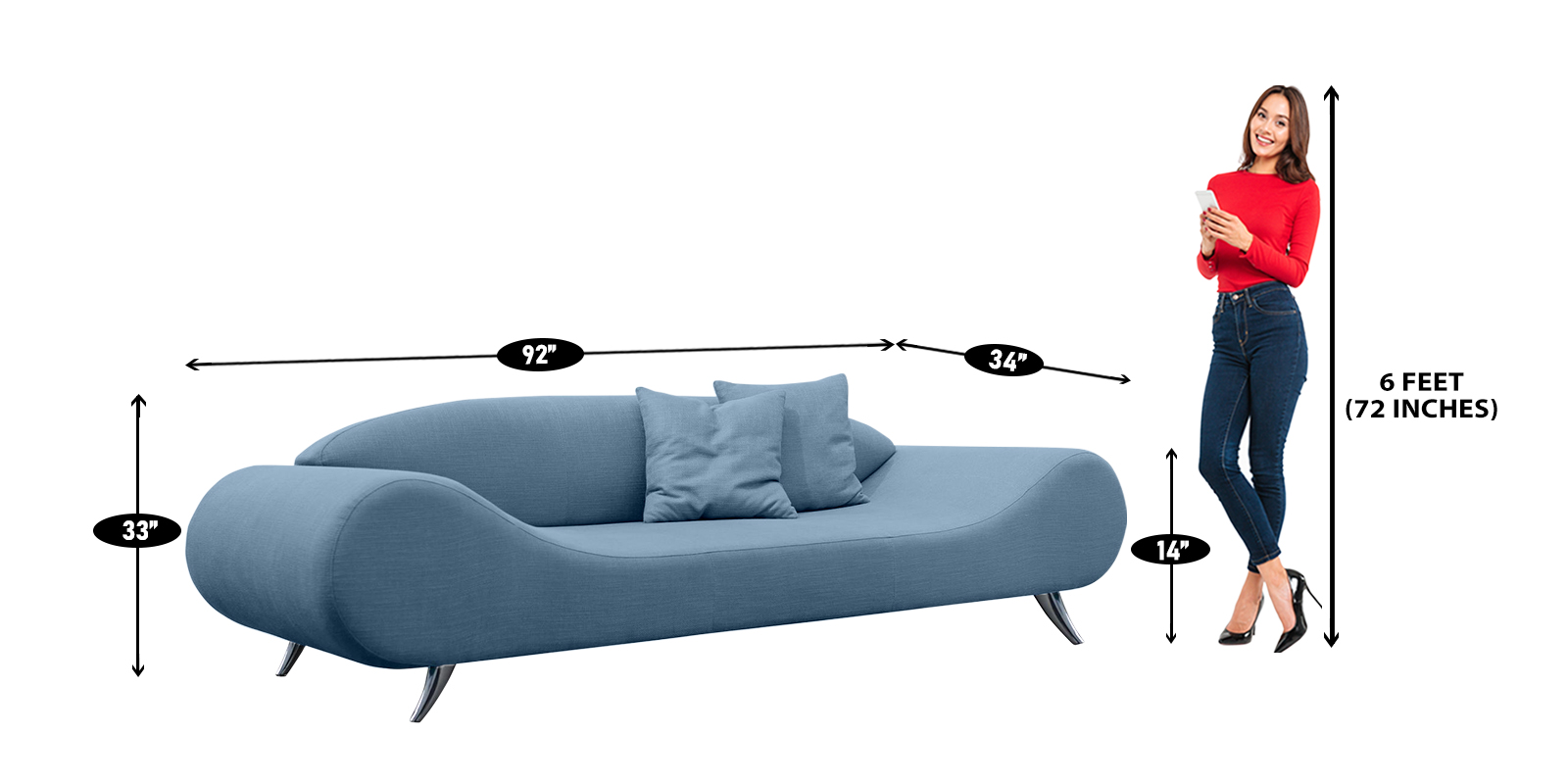 Astonishing 3 Seater Sofa in Light Blue Colour