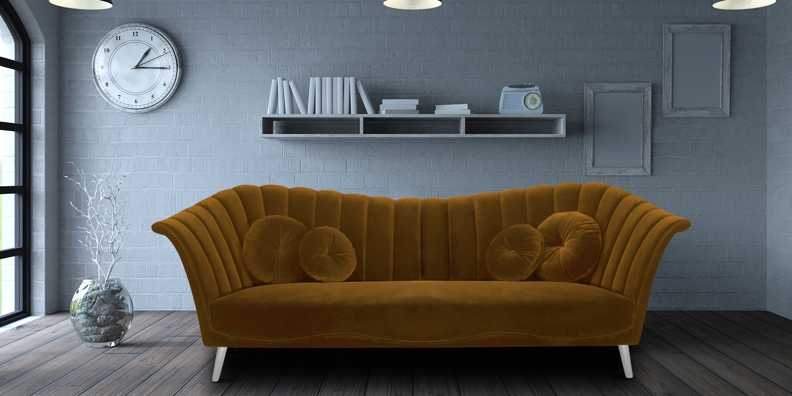 Ikon Fabric 3 Seater Sofa In Rust