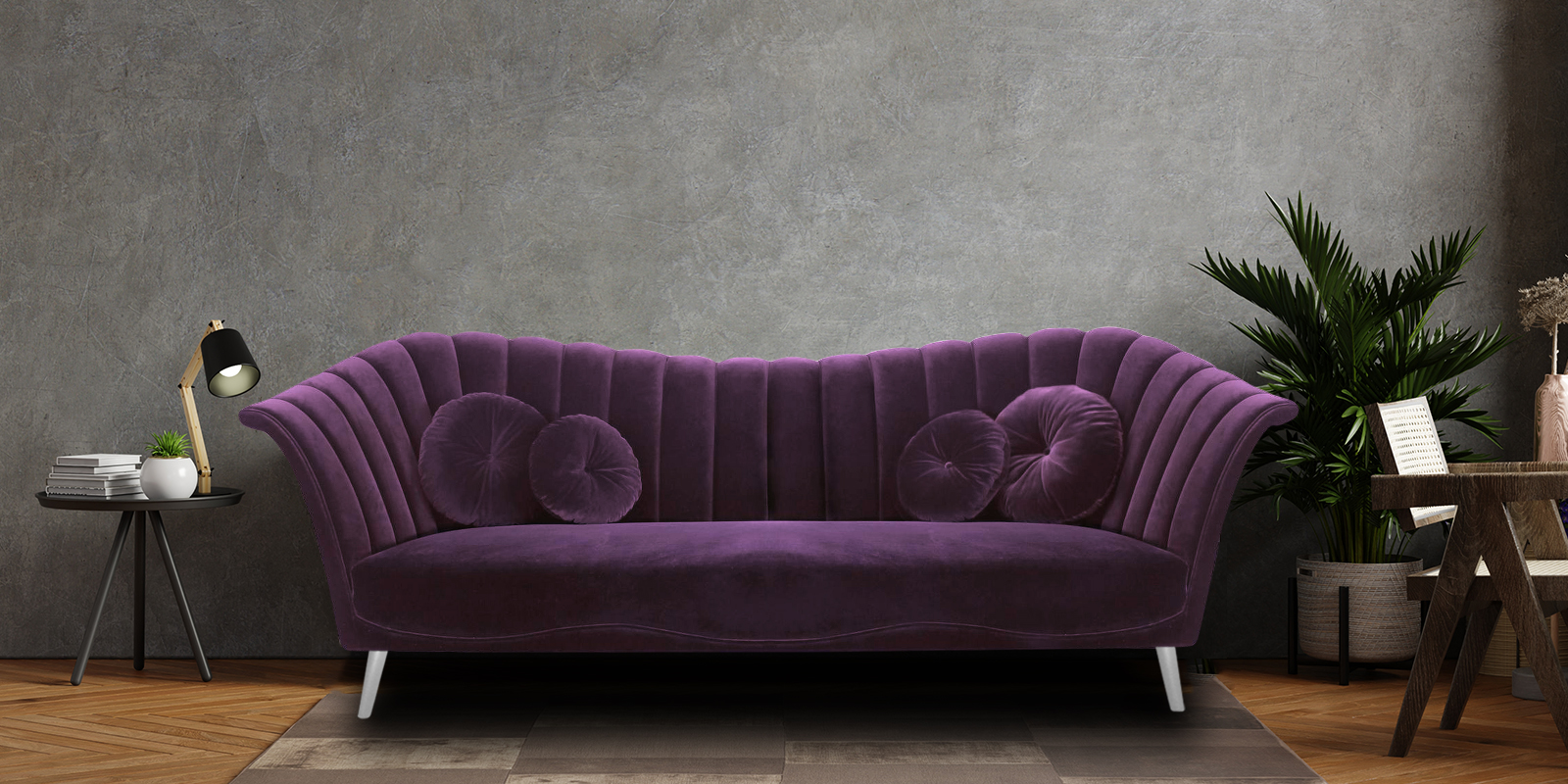 Ikon Fabric 3 Seater Sofa in Dark Purple Colour - Dreamzz ...