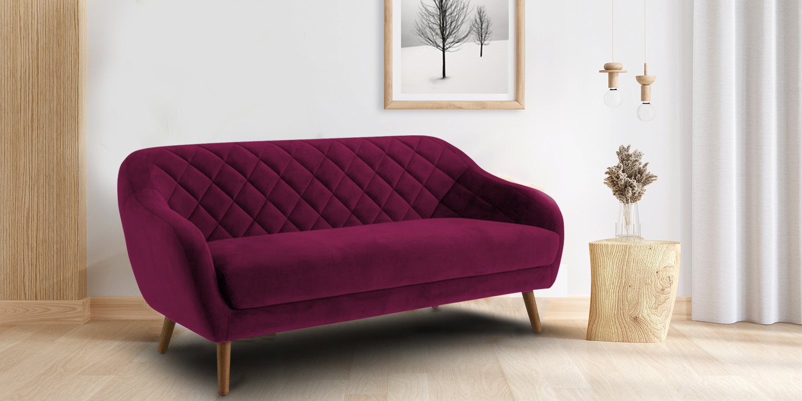 Pleasant Three Seater Sofa in Dark Pink colour - Dreamzz Furniture ...