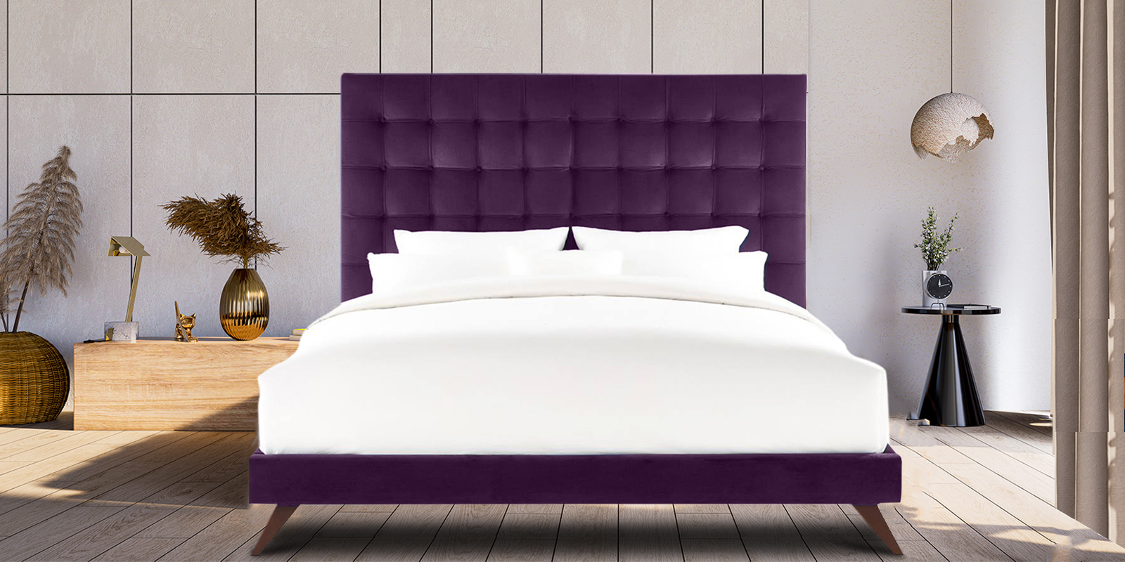 Glorious Queen Size Upholstered Bed in Purple Colour - Dreamzz ...