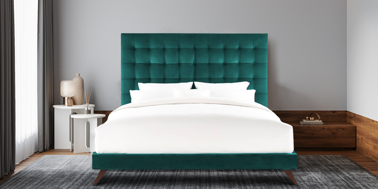 Glorious Fabric Upholstered King Size Bed in Green Colour ...