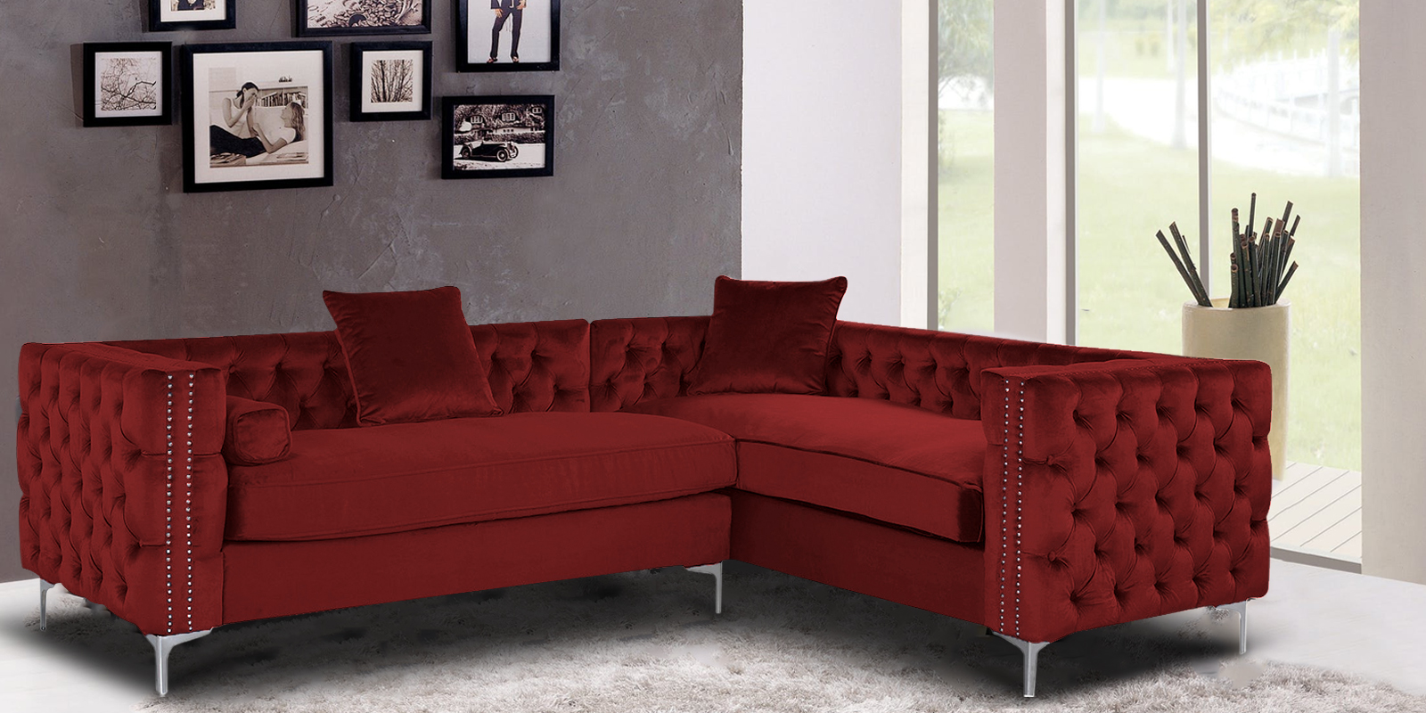 Tidafors Velvet Rhs Sectional Sofa In