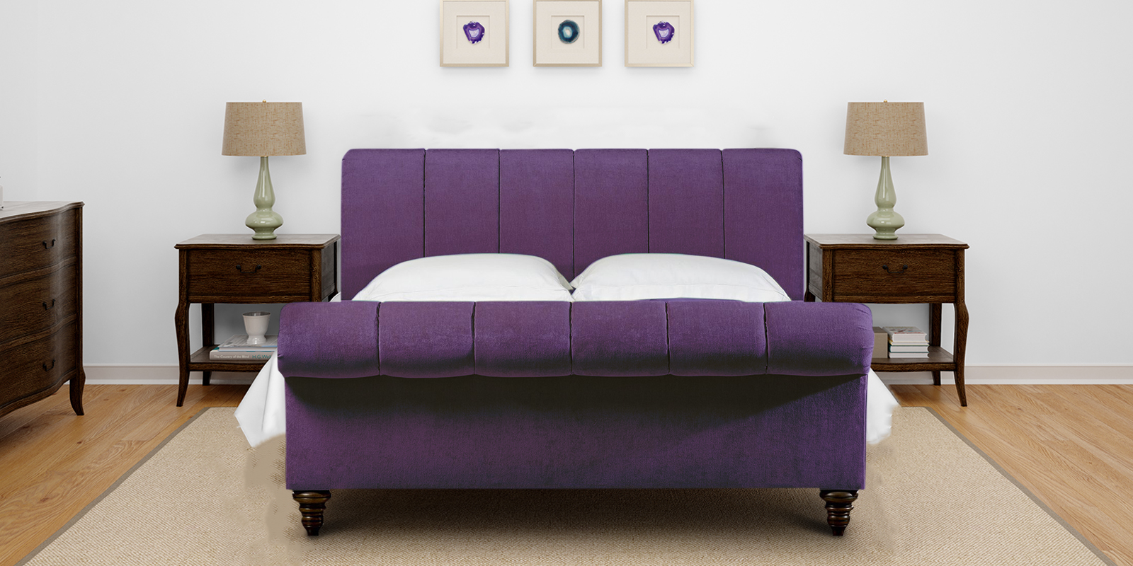Perfect Fabric Upholstered King Size Bed in Dark Purple Colour ...
