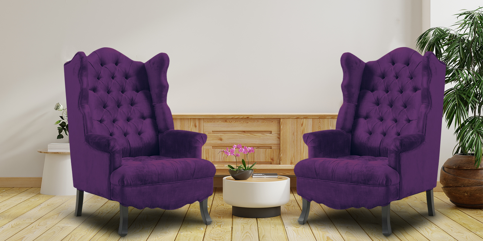 Arnova Fabric Wing Chair in Purple Colour - Dreamzz Furniture ...
