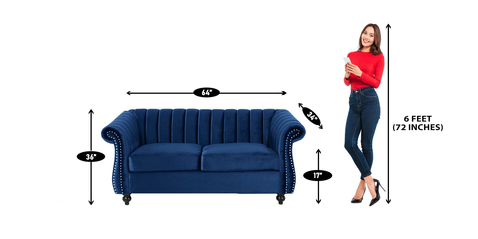 Gleaming Velvet 2 Seater Sofa In Navy