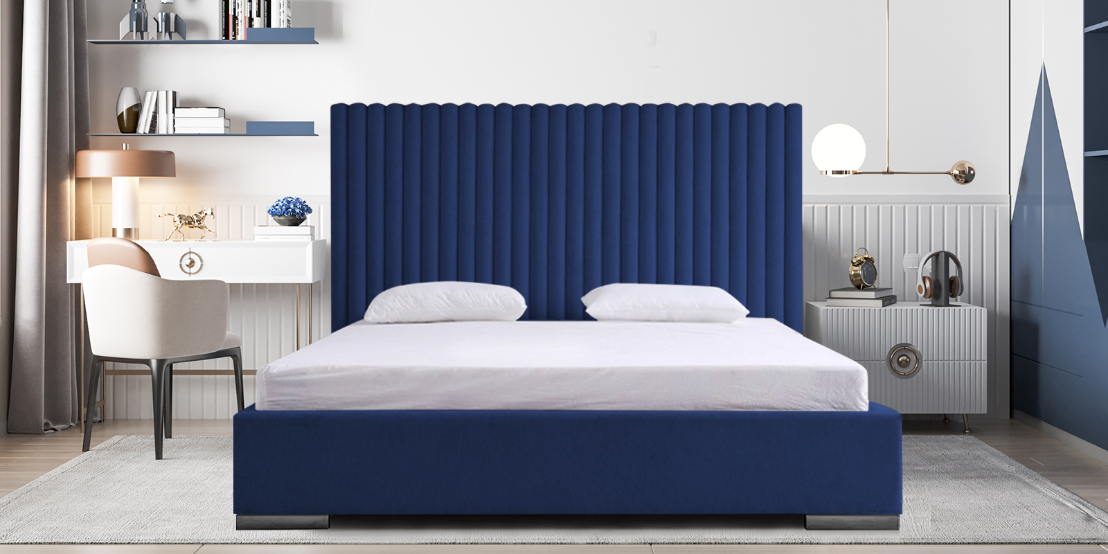 Harmonious King Size Bed In Navy Blue Colour - Dreamzz Furniture ...